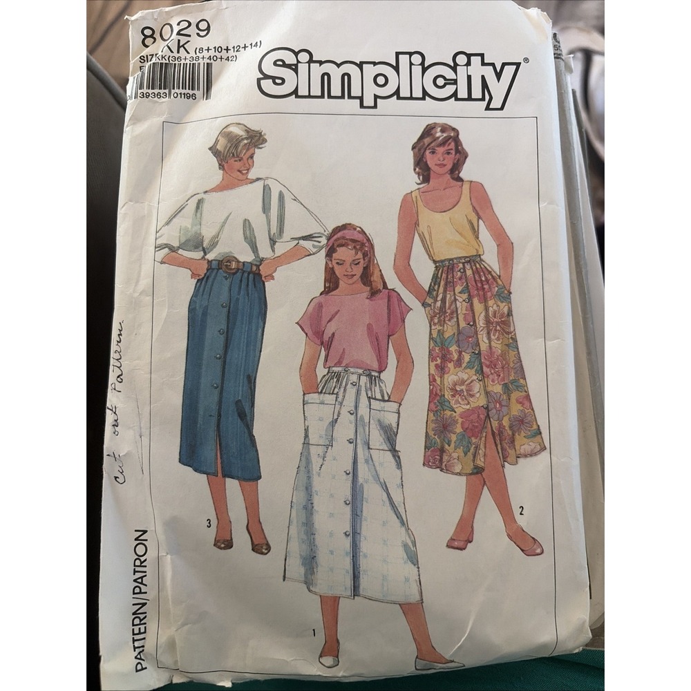 Vintage 1987 Simplicity Sewing Pattern 8029 Skirts Size 6-12 Cut Complete